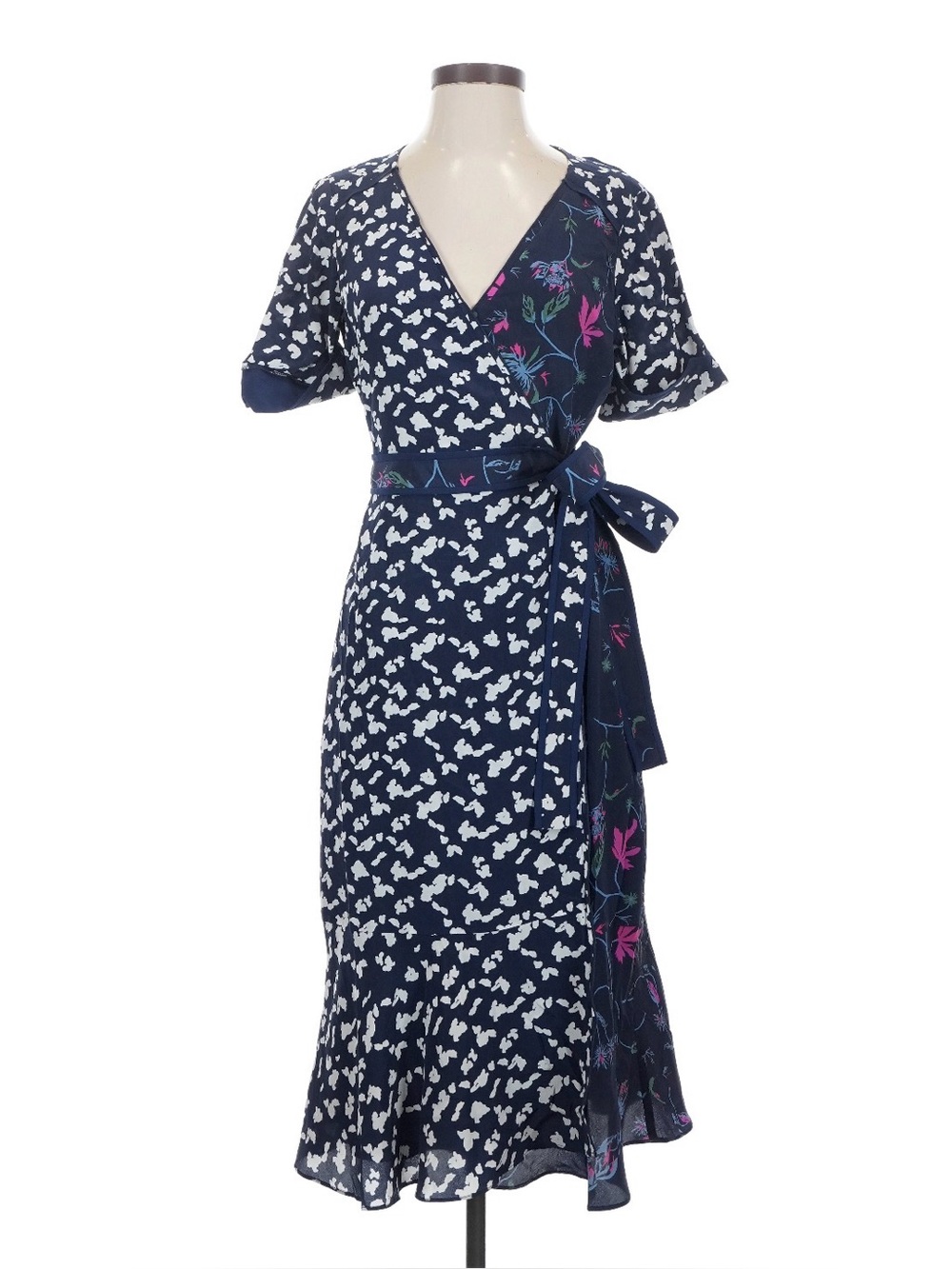 Tanya Taylor “Luisa” Navy Floral Wrap Midi Dress - Sz 12 - Picture 7 of 11